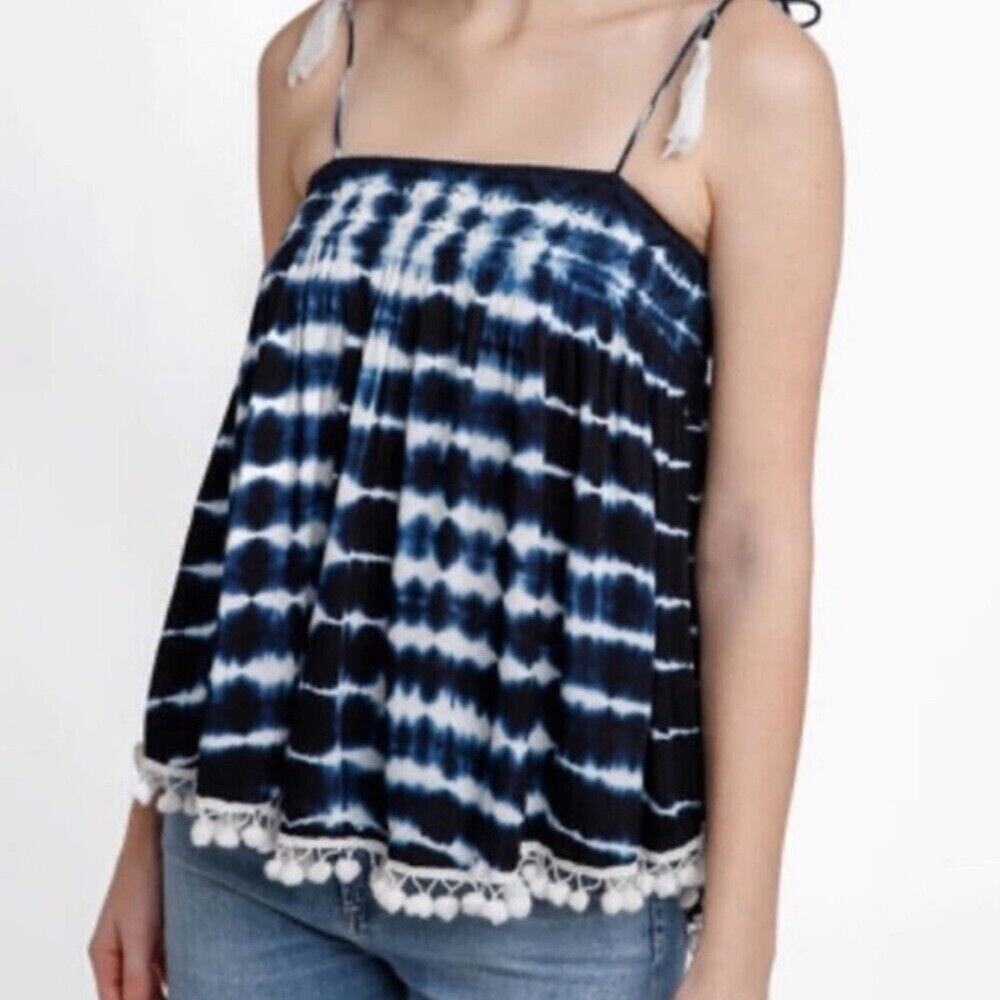 RAGA Anthropologie Nautical Days Pom Pom Tie Dye Tank Top Boho Sz S Coastal